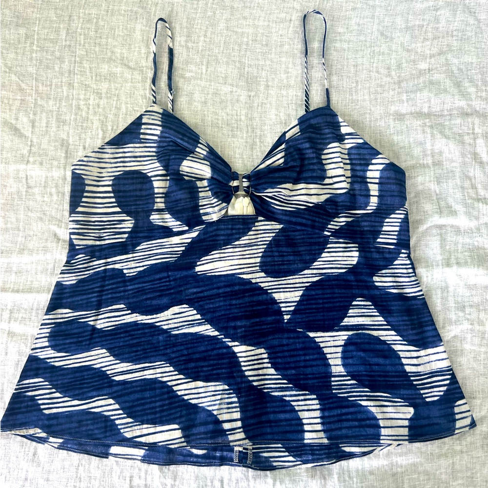 Banana republic cotton key hole chest watercolor blue camisole tank top tropical